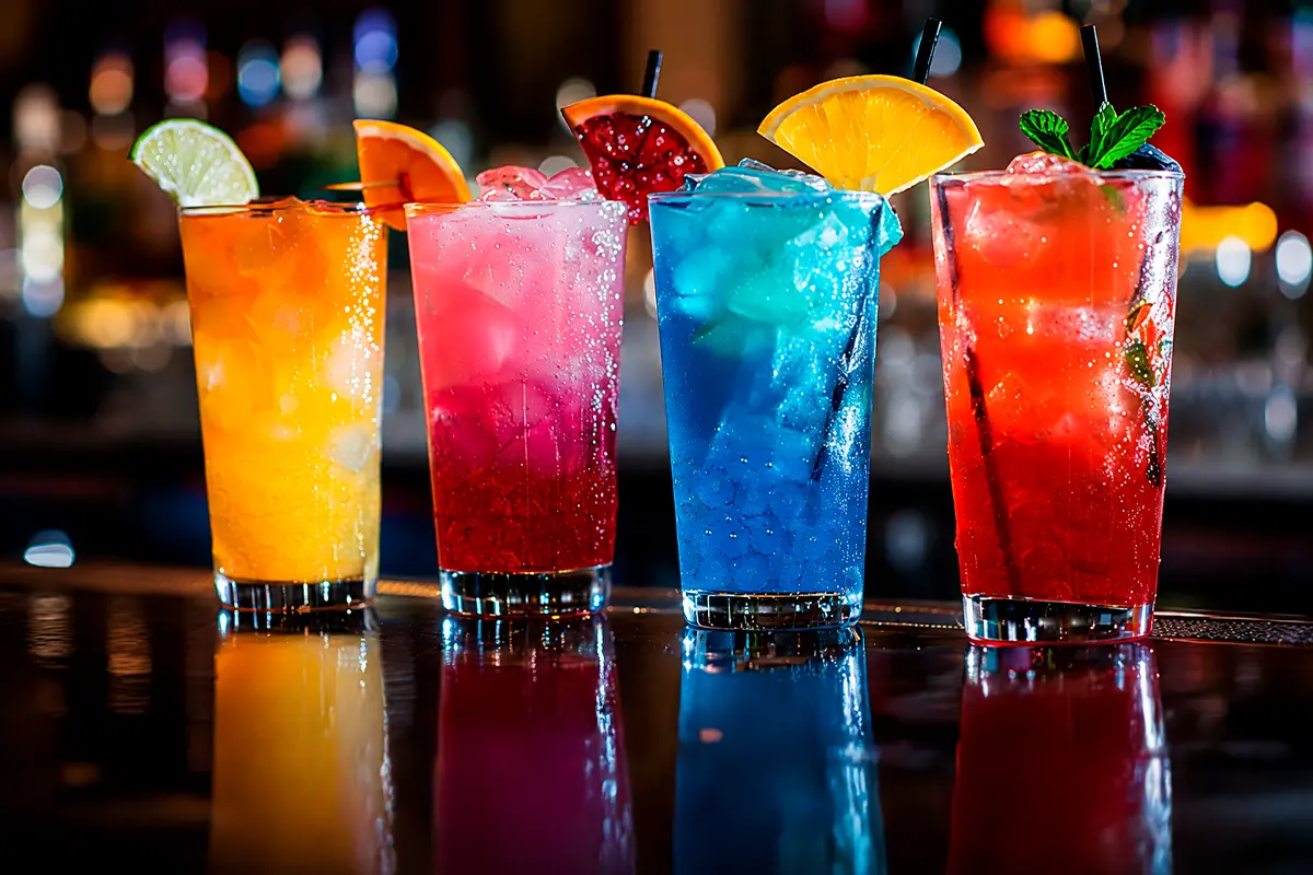 Smoothies de frutas naturales con presentación colorida