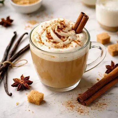 Latte de canela y vainilla en cafetería