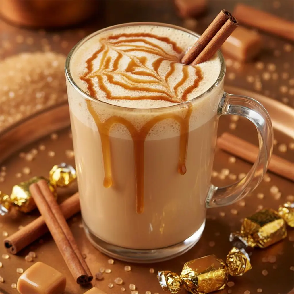 Latte de caramelo y canela en cafetería
