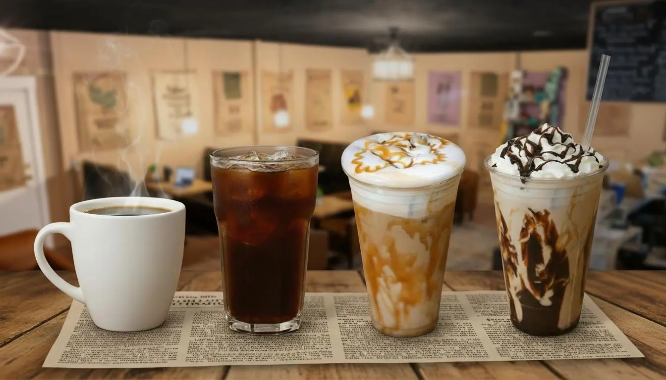 Selección de bebidas de temporada en una cafetería profesional