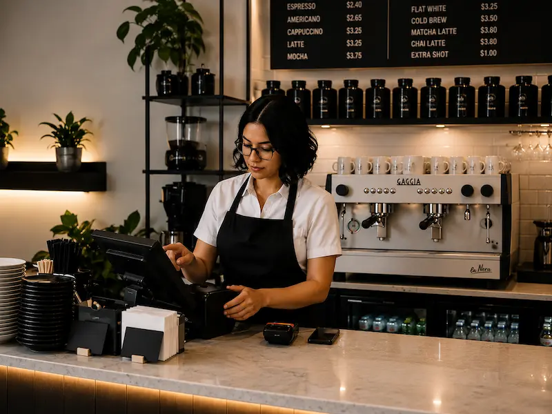 Apertura de caja y terminal de cobro en una cafetería