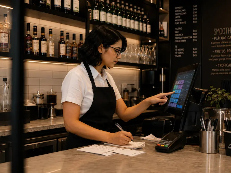Corte de caja al finalizar la jornada de una cafetería