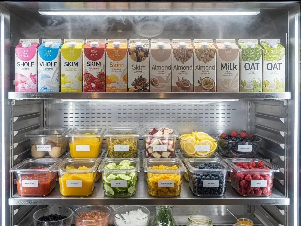 Revisión de refrigeración e inventarios antes de abrir una cafetería