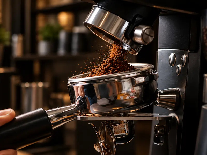 Molienda fina para espresso en un molino profesional