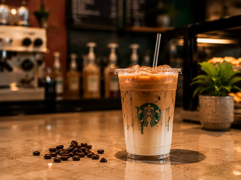 Iced latte y cafés fríos en cafetería