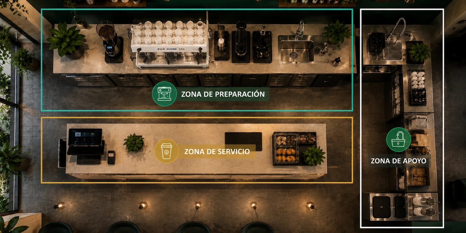 Cómo organizar tu barra de café para trabajar más rápido