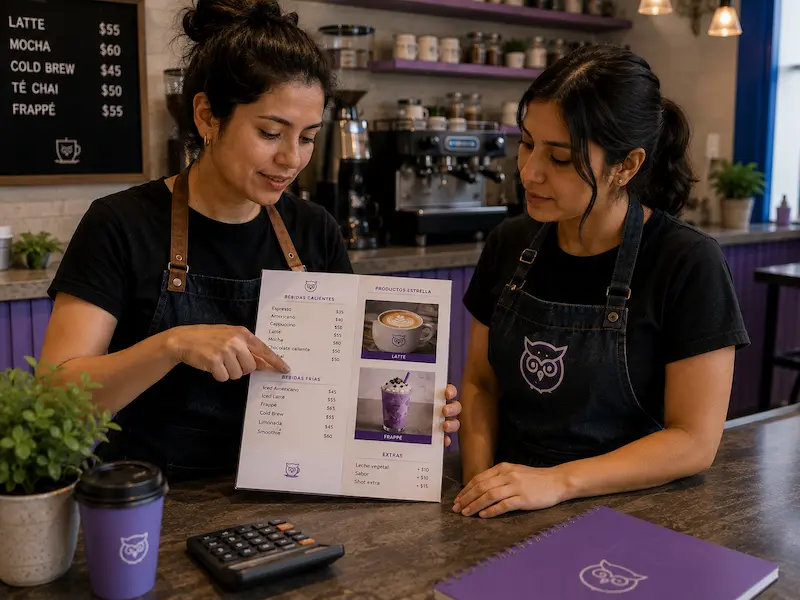 Barista recibiendo capacitación sobre menú