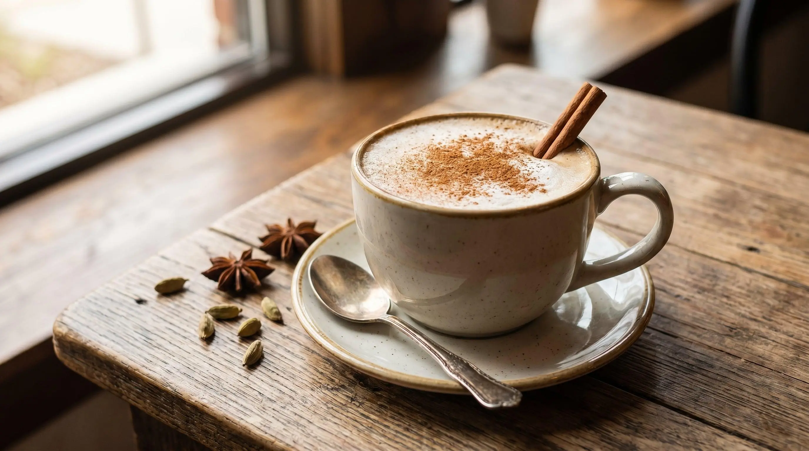 Chai latte caliente para menú de otoño