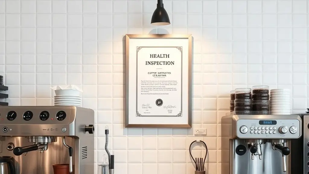 Responsable de cafetería revisando requisitos sanitarios de funcionamiento