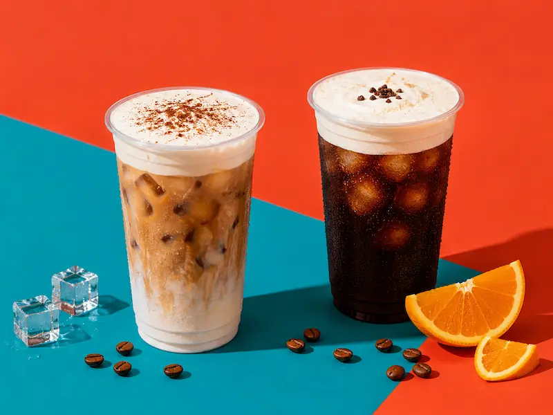 Iced latte con espuma fría y capas visibles
