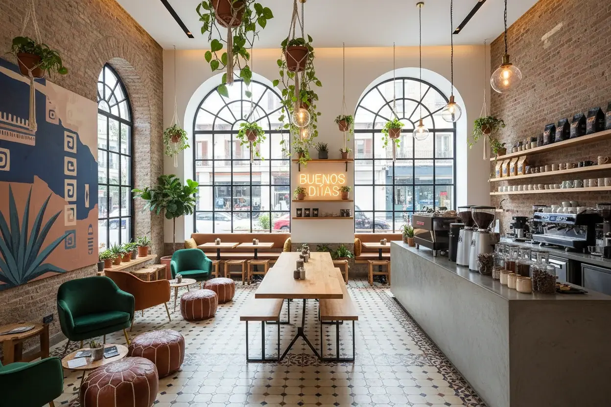Clientes disfrutando bebidas en una cafetería moderna en México