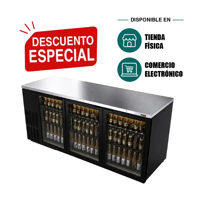 Refrigerador Contra Barra Asber ABBC-94G HC | Back Bar 3 Puertas Cristal