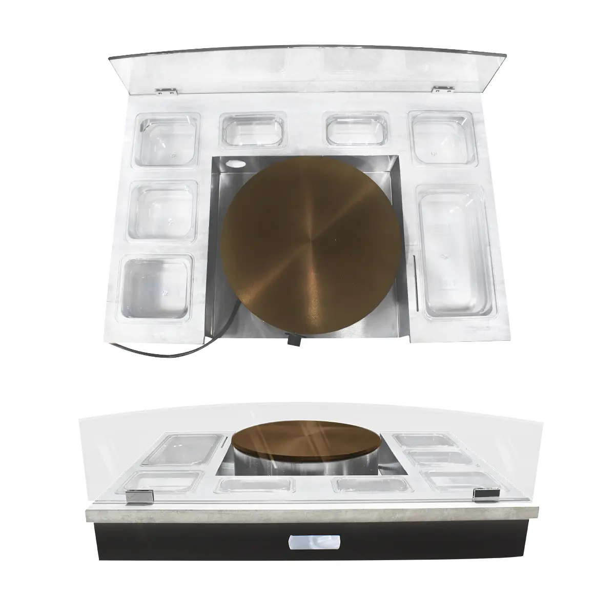 UNIDAD DE CREPAS PORTATIL, CON NICHO EN ACERO INOXIDABLE PARA CREPERA