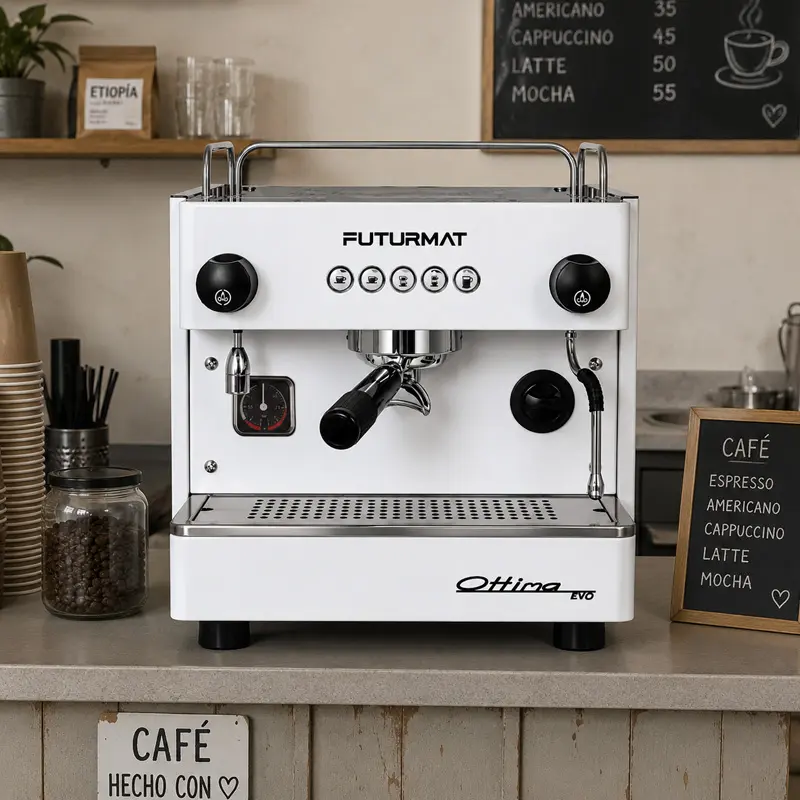 Cafetera Industrial 1 Grupo Futurmat Ottima EVO Blanca - 120 Tazas por Hora - Cafetera Italiana