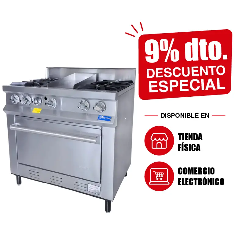 Estufa Comercial 4 Quemadores con Plancha y Horno SSE4QP | Industrial
