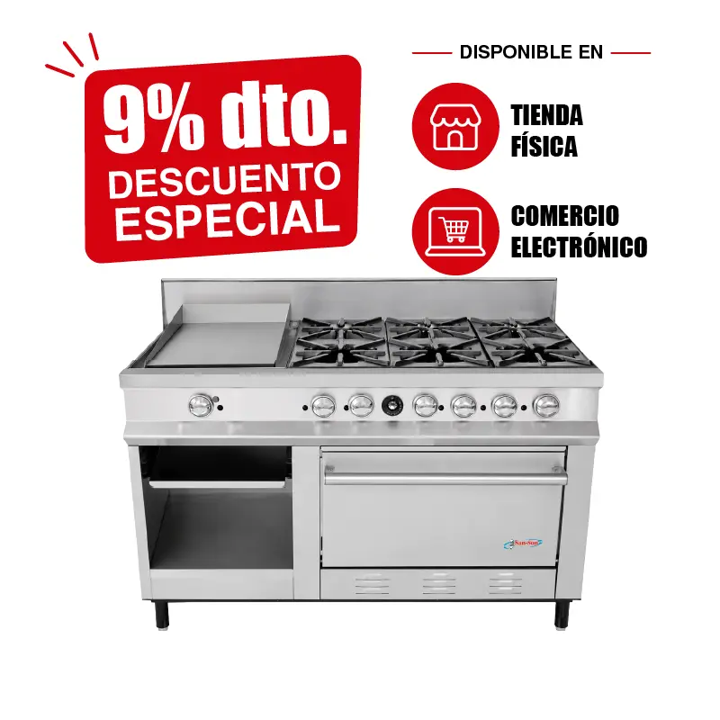 Estufa San-Son 6 Quemadores con Plancha, Horno y Gratinador SSE6QG