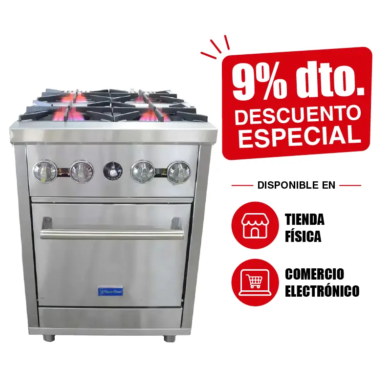 Estufa Industrial 4 Quemadores con Horno San-Son SSE4Q | Comercial