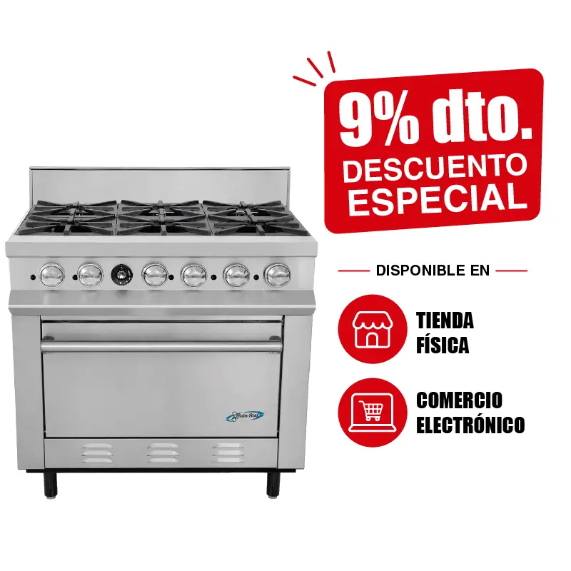 Estufa Industrial San-Son 6 Quemadores SSE6Q | Estufa Comercial con Horno