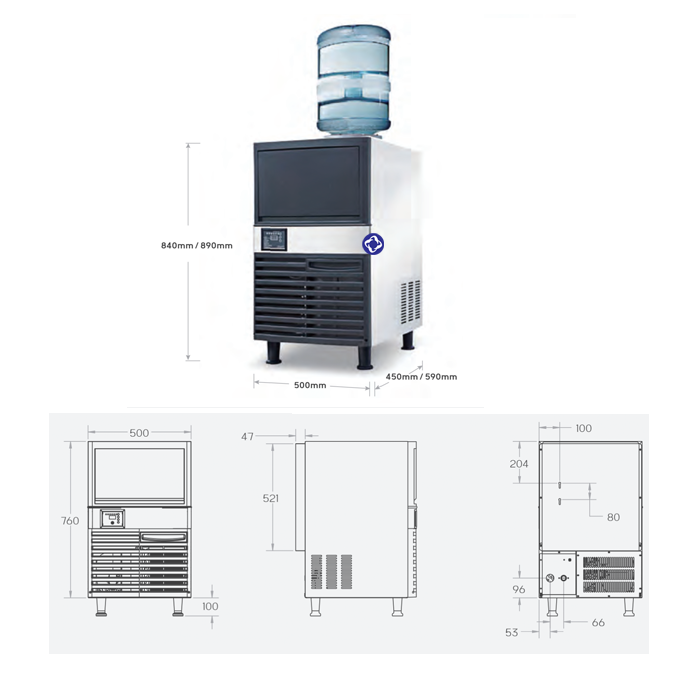 Fabricadora de Hielo a Garrafón o Instalación Hidráulica – 55 kg / 24 h