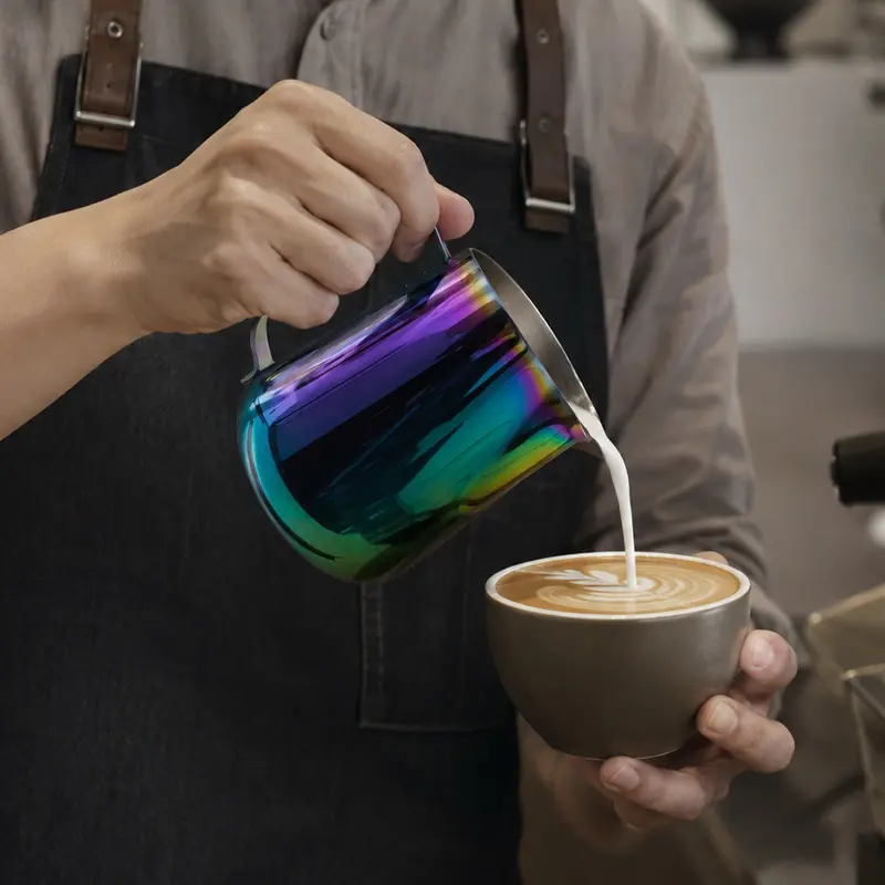 Jarra para Espumar Leche 350 ml Acabado Tornasol | Pitcher Rainbow para Latte Art