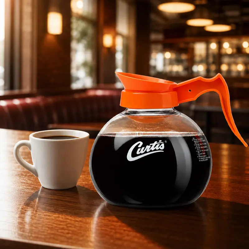 Jarra de Vidrio Para Servicio de Café Americano Descafeinado. Mango Color Naranja