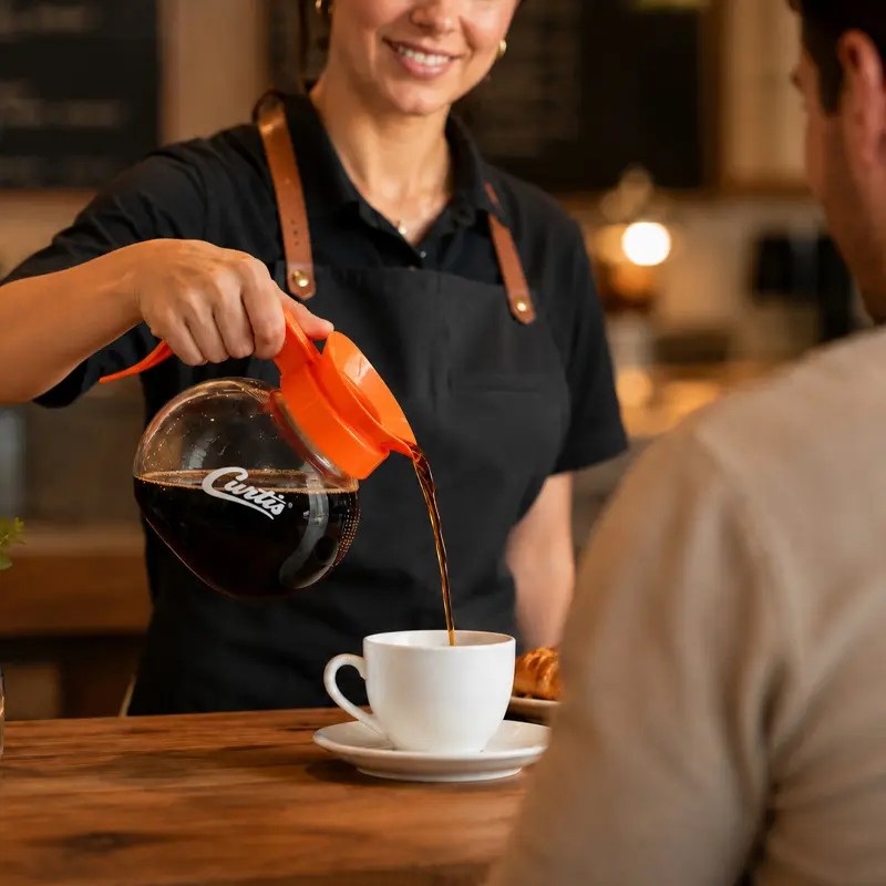Jarra de Vidrio Para Servicio de Café Americano Descafeinado. Mango Color Naranja