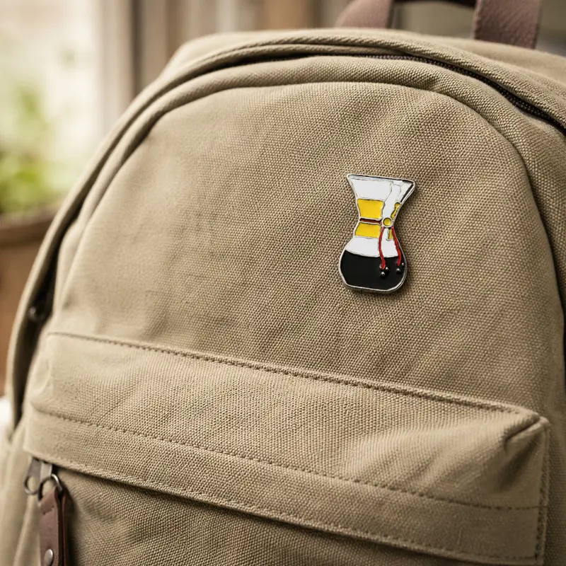 Pin en Forma de Chemex con Detalles Amarillos y Rojos - Accesorio para Amantes del Café